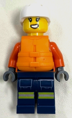 Minifig Lego City cty1962 Coast Guard City - Female, Reddish Orange Jacket with Pockets and Reflective Stripes, Dark Blue Legs with Pockets and Reflective