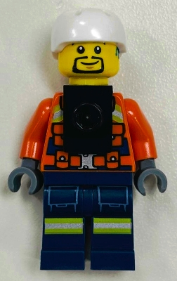 Minifig Lego City cty1963 Coast Guard City - Male, Reddish Orange Jacket with Pockets and Reflective Stripes, Dark Blue Legs with Pockets and Reflective St