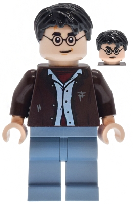 Minifig Lego Harry Potter hp597 Harry Potter - Dark Brown Open Jacket, Sand Blue Legs