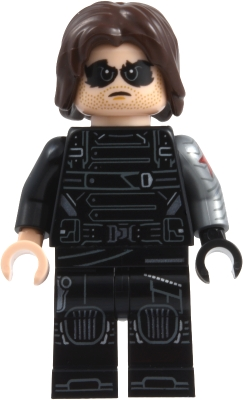 Minifig LEGO Marvel Super Heroes sh1132 Winter Soldier - Dark Brown Hair, Black and Light Nougat Hands