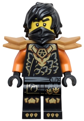 Minifig Lego Ninjago njo1038 Cole - Dragons Rising, Tunic with Dragon Head, Hair, Wide Pearl Gold Shoulder Armor