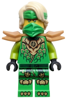 Minifig Lego Ninjago njo1041 Lloyd - Dragons Rising, Tunic with Dragon Head, Hair, Wide Pearl Gold Shoulder Armor